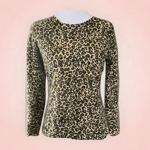 Vintage 80s Danier Leopard Print Tan & Black Crew Neck Angora Blend Sweater